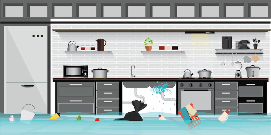 Graphic of kitchen flooding in need of emergency plumbing